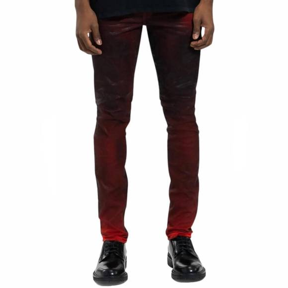 NEW PURPLE BRAND molten lava coated denim jeans in red